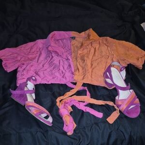 Vibrant Pink and Orange Wrap Around Crop Top Sz Medium And Heels Sz7